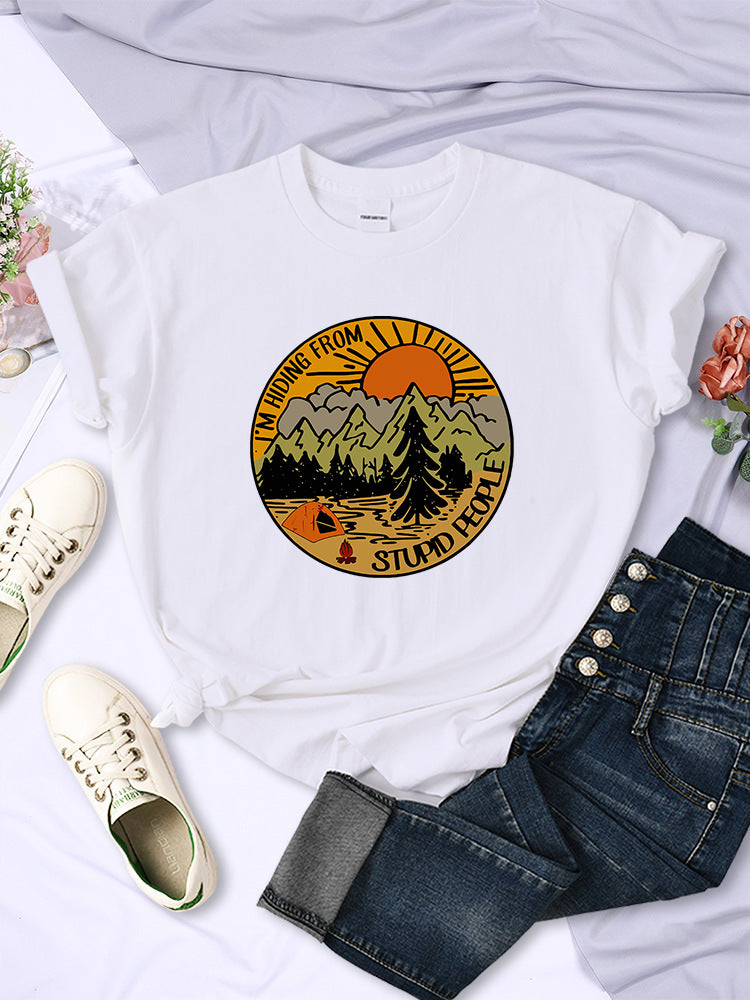 I'm Hiding From Stupid People Camping Scenery Women's Tops Hip-hop Fashion Street See size chart under “more details”