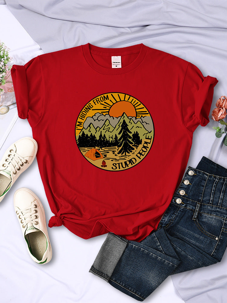 I'm Hiding From Stupid People Camping Scenery Women's Tops Hip-hop Fashion Street See size chart under “more details”