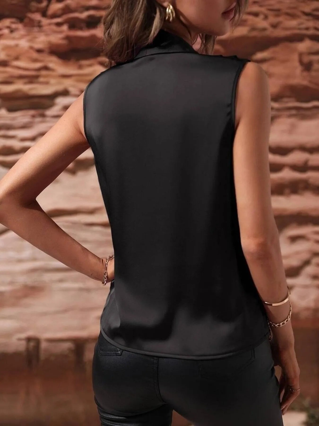 Sleeveless Wrap Draped  Blouse