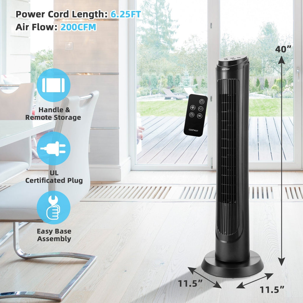 40 Inch Tower Fan with Remote 75Àö Oscillating Fan with 3 Wind Modes and 4 Wind Speeds-Black