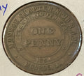 1854 Masonic Penny Token – Monroe Chapter No. 18, Monroe LA – One Penny