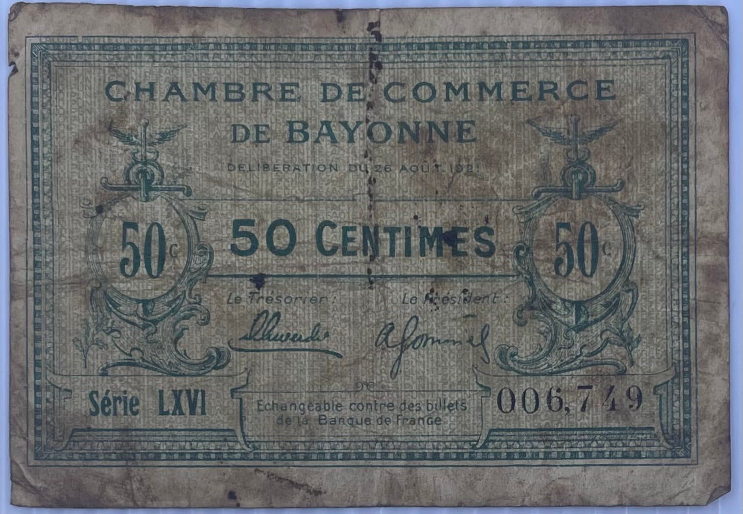 1918 France 50 Centimes Circulated World Banknote