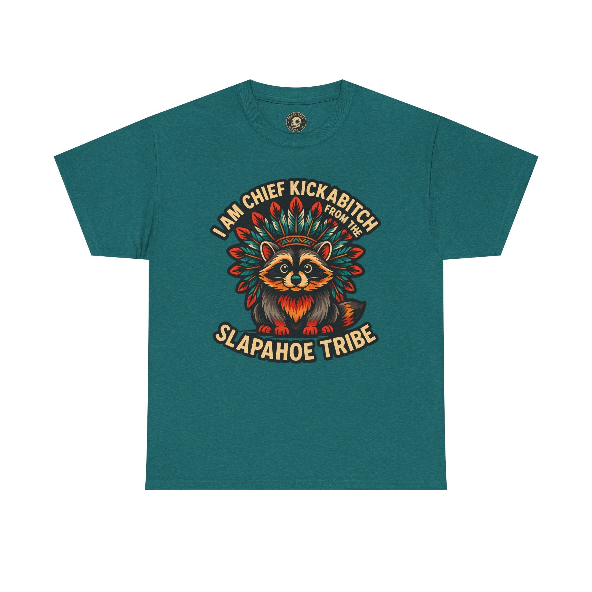Chief Kickabitch Raccoon Shirt – Funny Slapahoe Tribe Graphic Tee | Bold Unisex Heavy Cotton T-Shirt