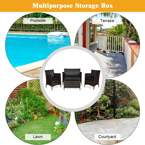 4 Piece Rattan Patio Set With Tempered Glass Table