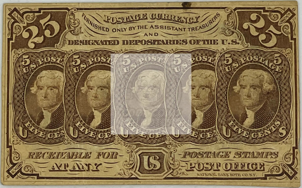 1862 US Fractional 25 Cents 1st Issu Fr. #1281, Banknote