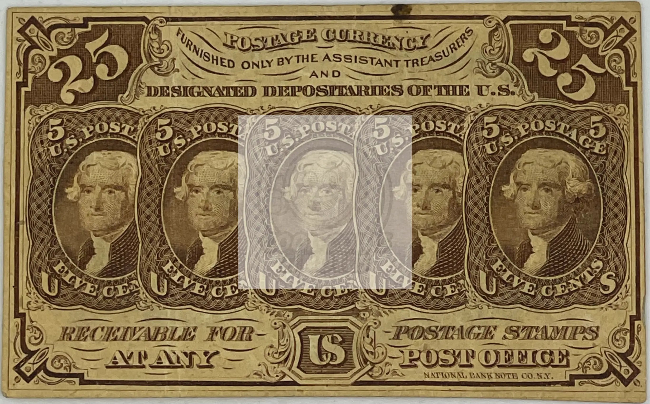1862 US Fractional 25 Cents 1st Issu Fr. #1281, Banknote