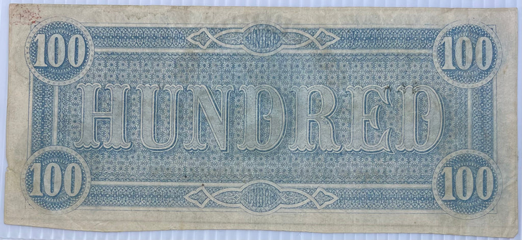 1864 100 Dollar Confederate Type 65 CR # 494 Used World Banknote