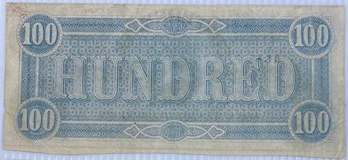 1864 100 Dollar Confederate Type 65 CR # 494 Used World Banknote
