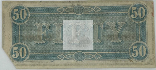 1865 Confederate States of America 50 Dollars P-70 AU, Banknote