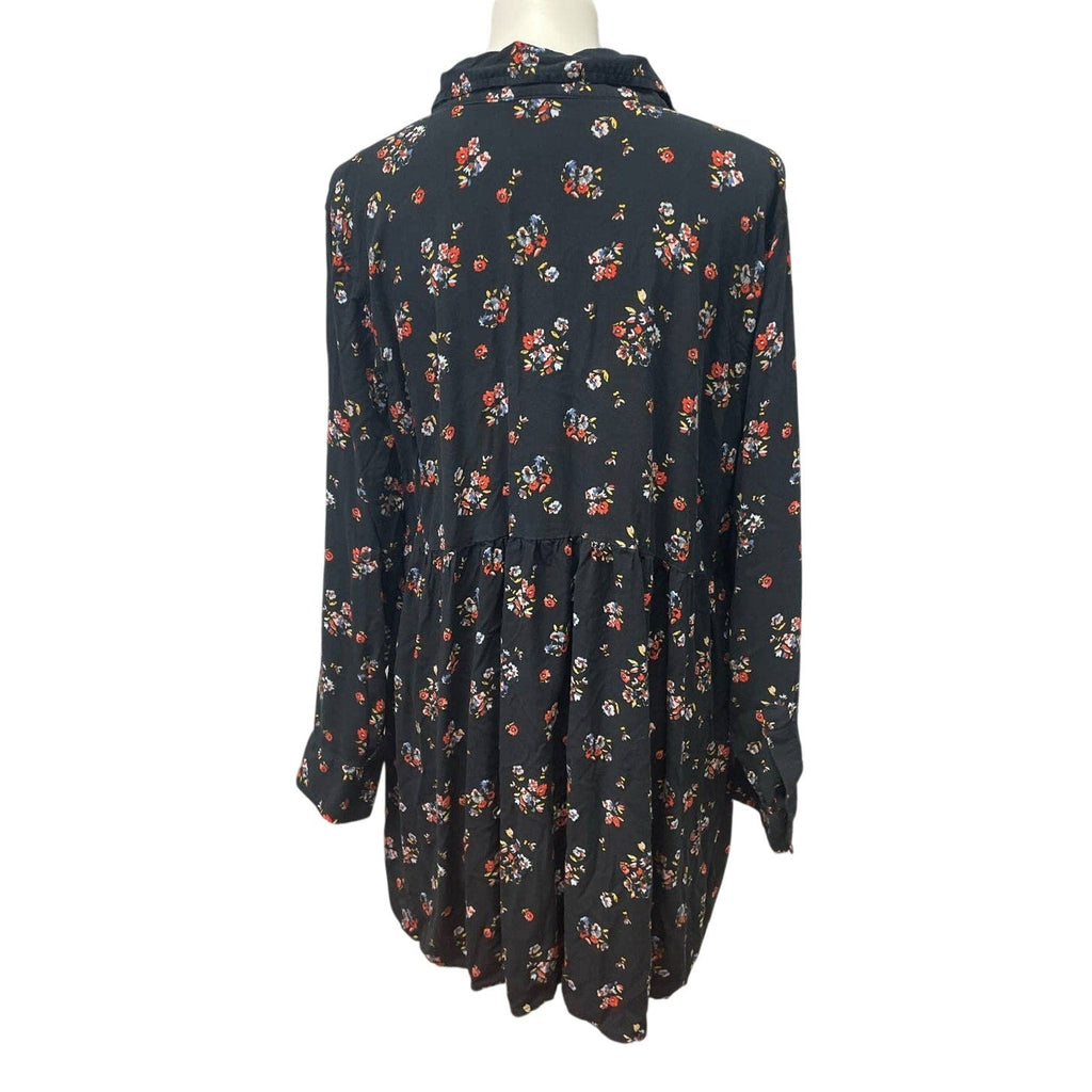 ANA Woman 1X Long Sleeve Button Up Flowy Collared Floral Cotton Blend Blouse