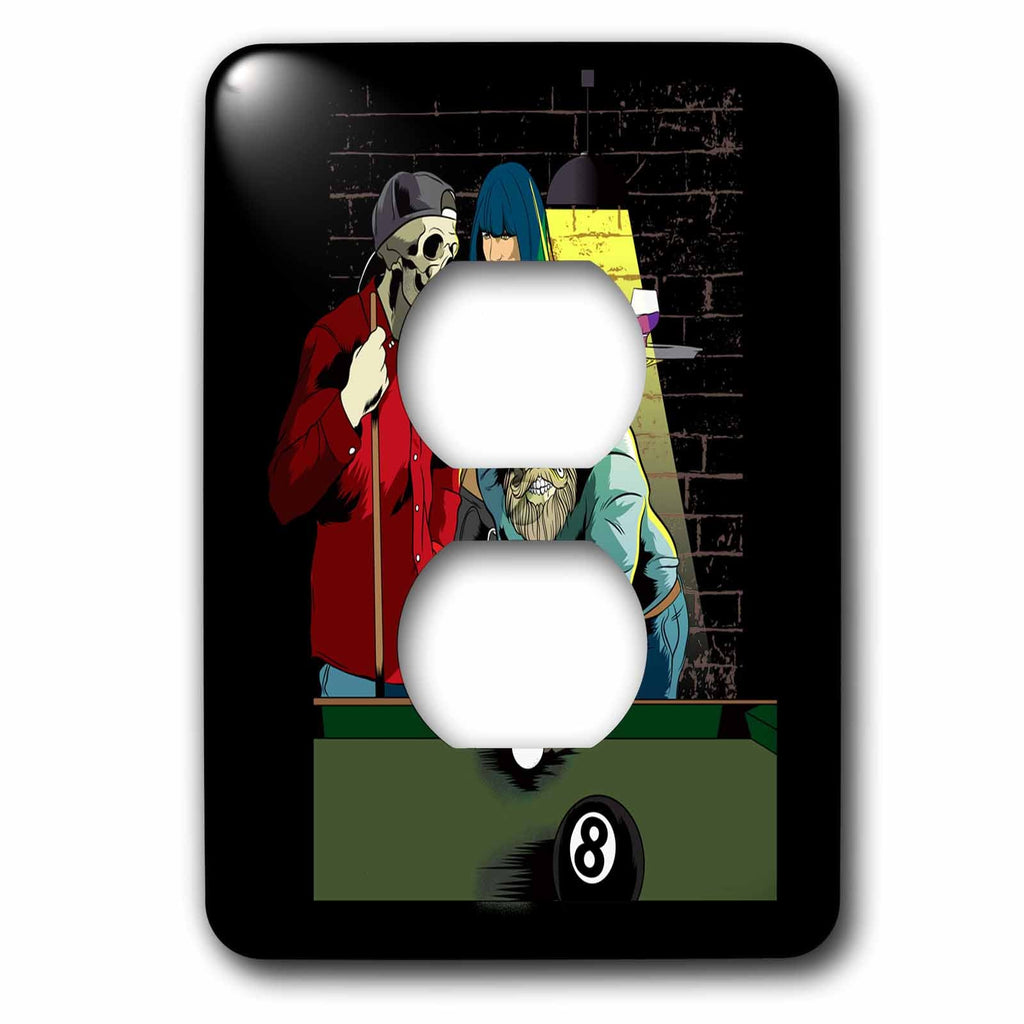 3dRose Skull and Female Person who Playes Pool Billiard Snooker - Light Switch Covers (lsp_325660)