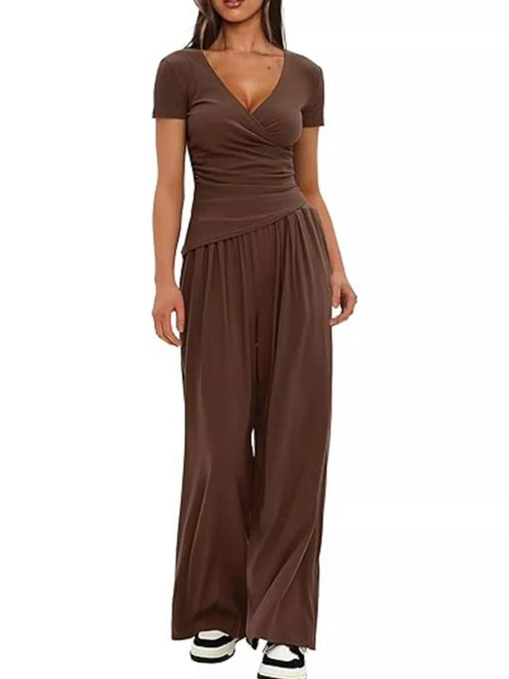 Surplice Short Sleeve Top and Pants Set