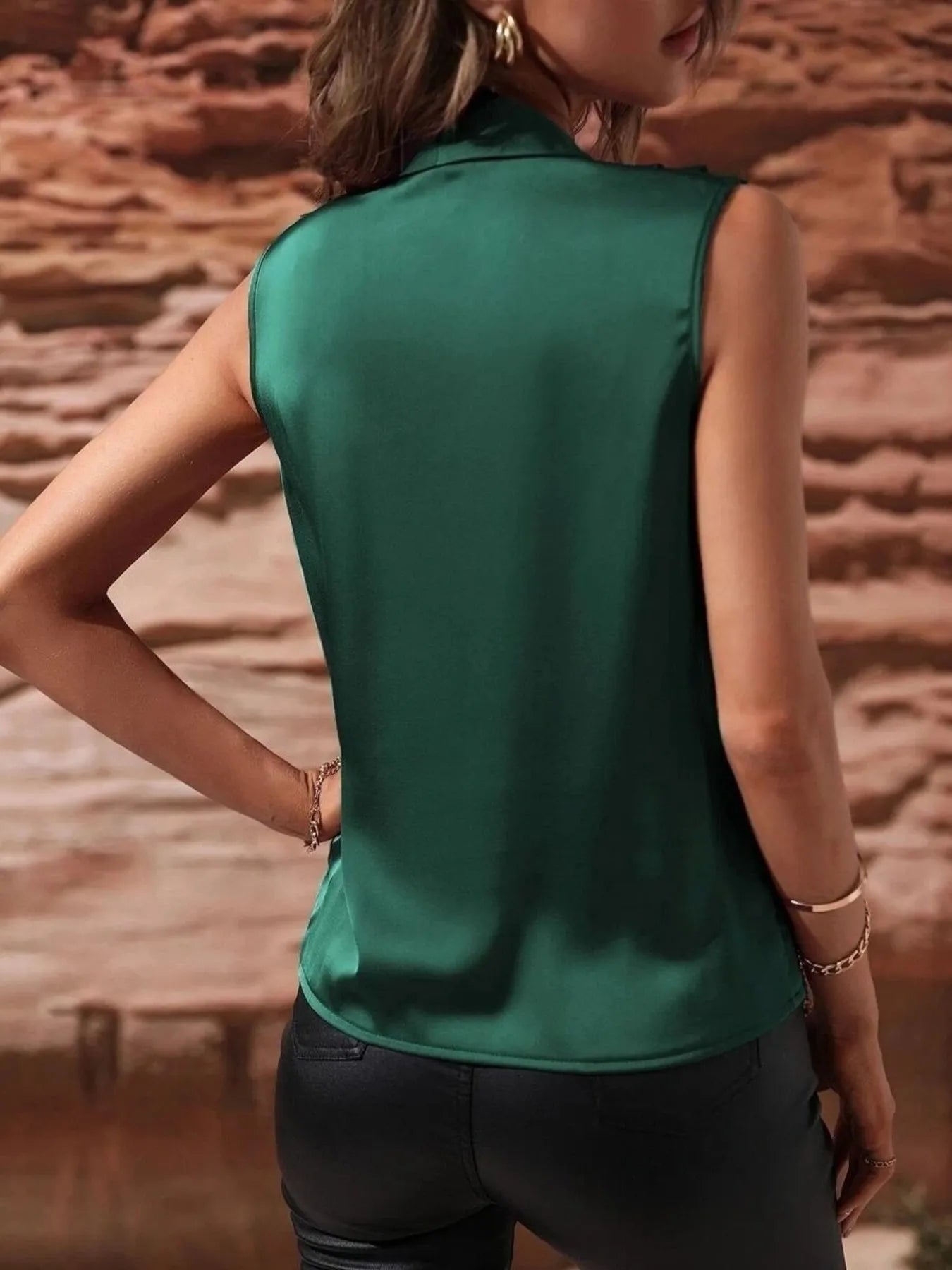 Sleeveless Wrap Draped  Blouse