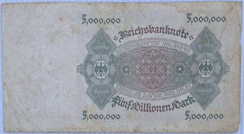 1923 Germany 5,000,000 Mark P-90 Circulated World Banknote