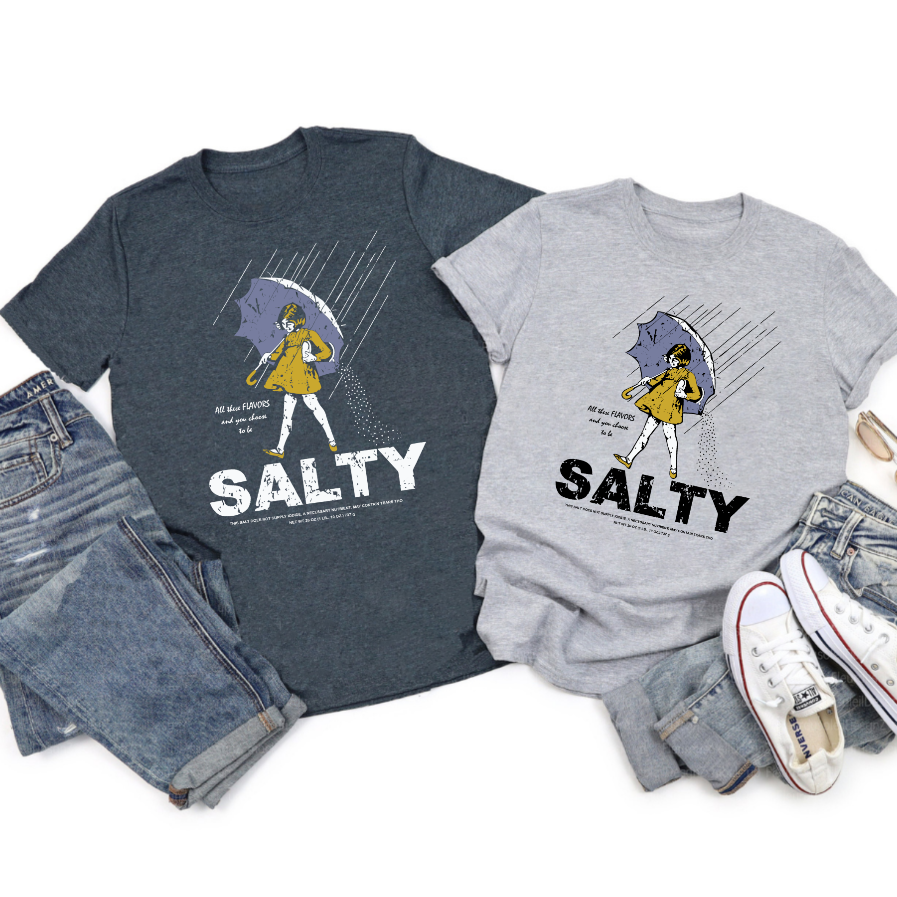 Women's "Salty Girl" Vintage T-Shirt – Trendy Umbrella Top for Her