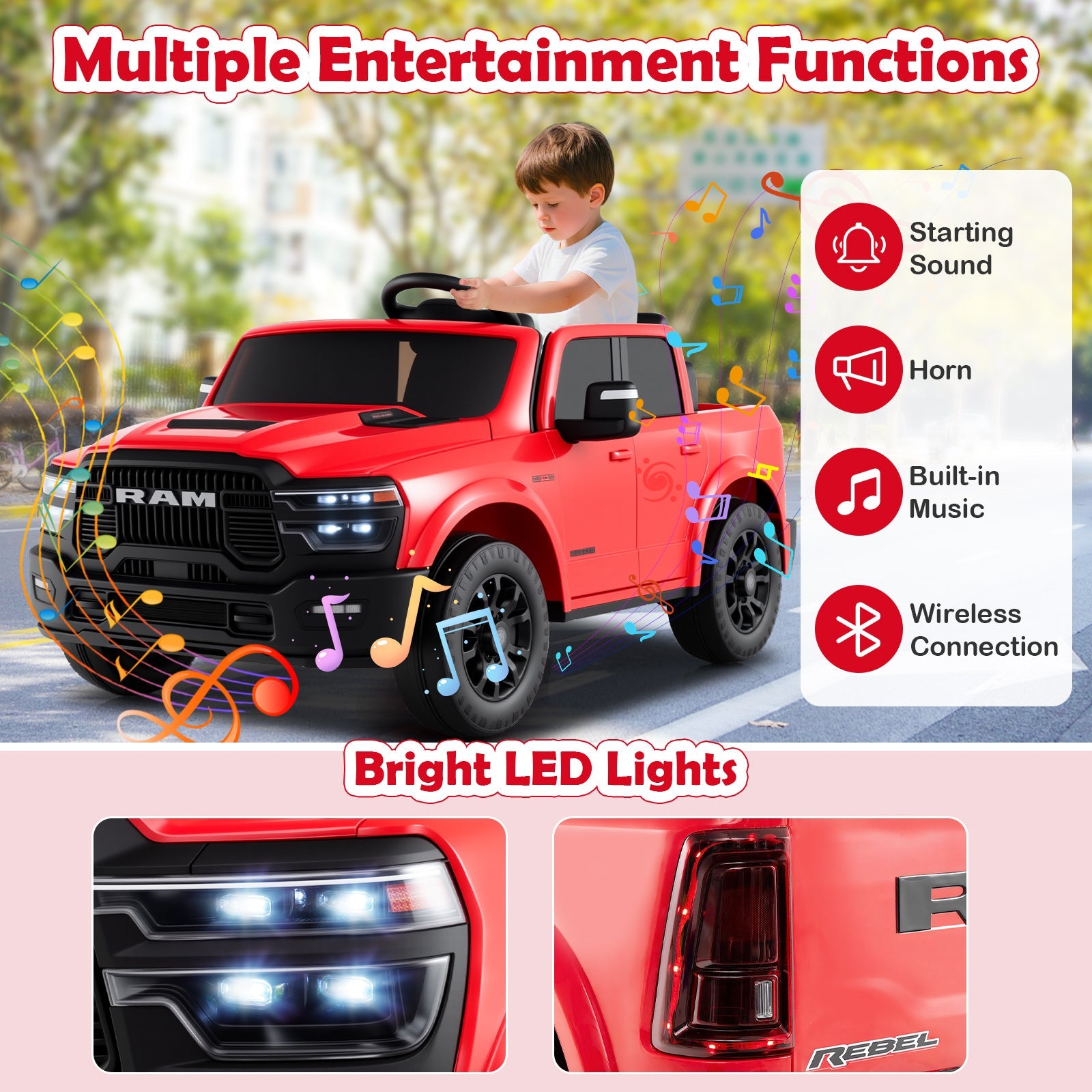 2 Seater 24V Ride on Toy for Big Kids Licensed Ram Truck with Remote and Music