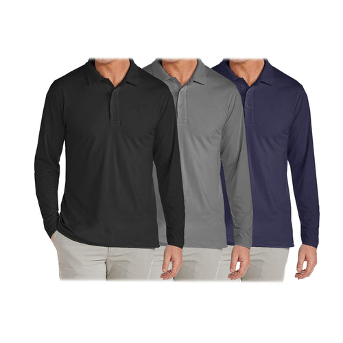 3-Pack: Men's Long Sleeve Pique Polo Shirts