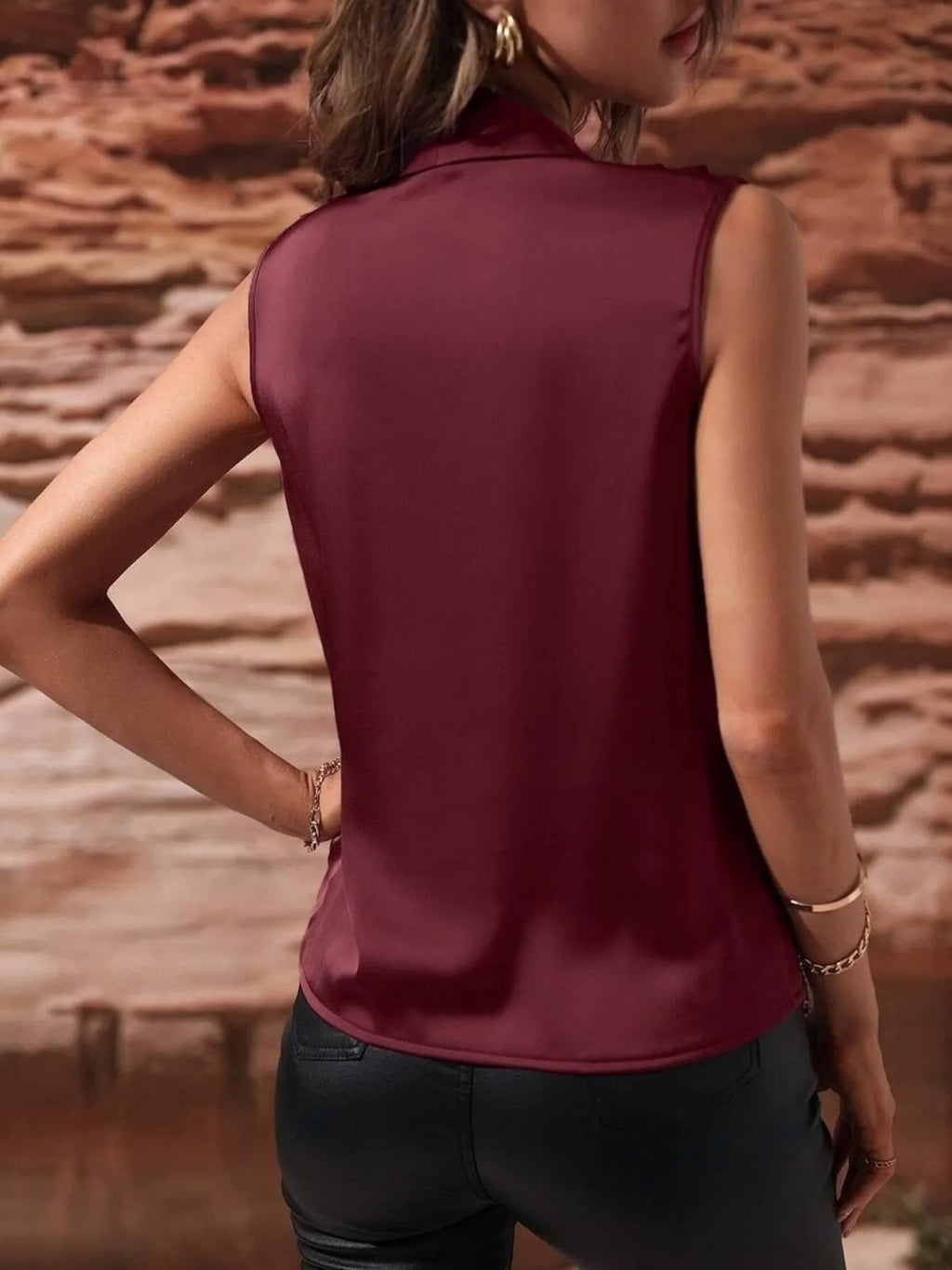 Sleeveless Wrap Draped  Blouse