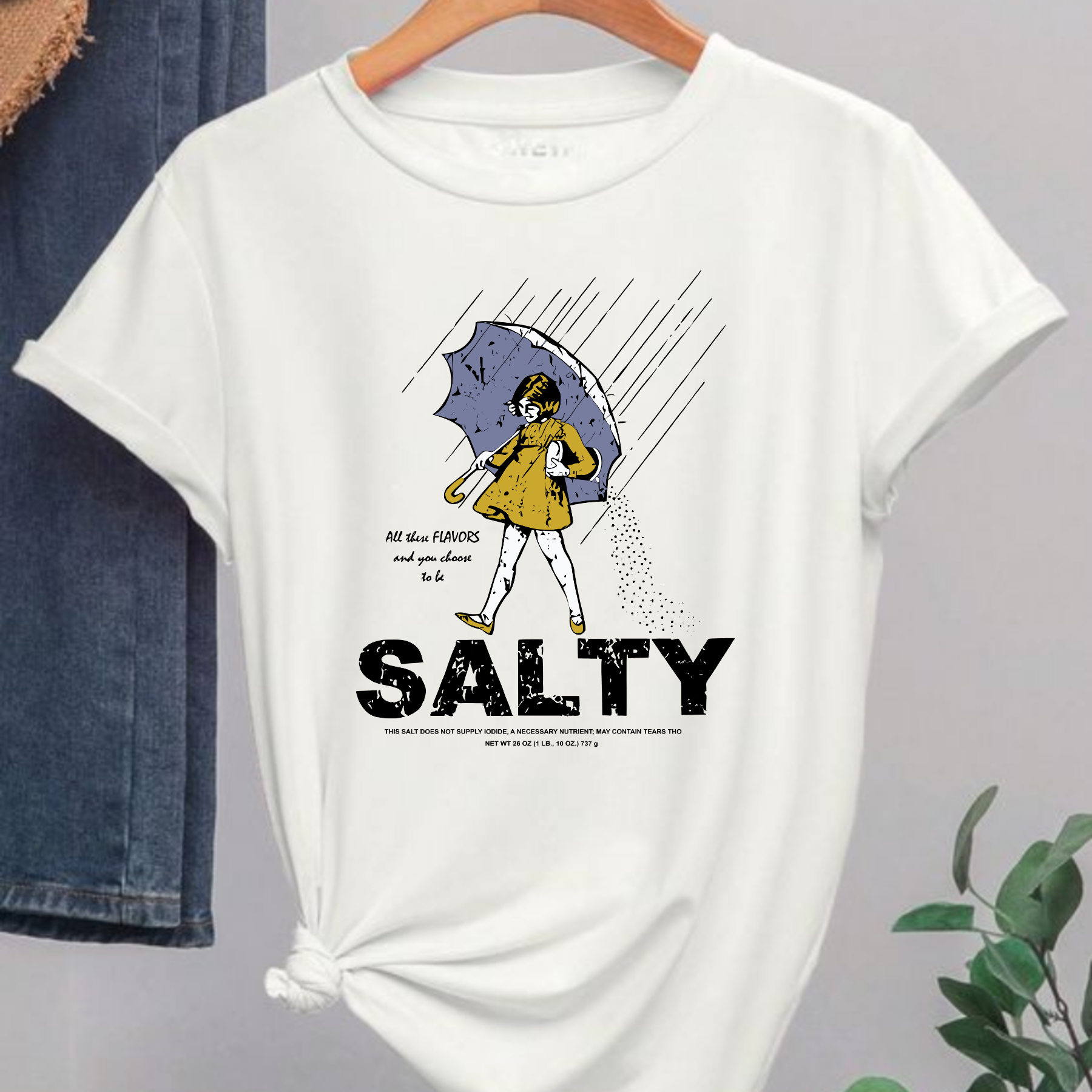 Women's "Salty Girl" Vintage T-Shirt – Trendy Umbrella Top for Her