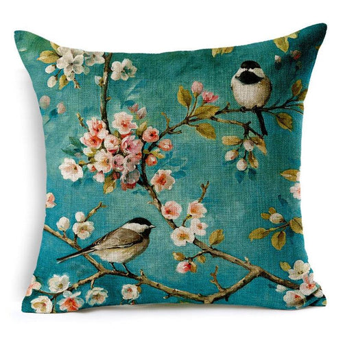 3D Printed Stylish Flowers And Birds Scenery Decorative Birds Throw Pillow Covers Outdoor Birds Cushion Covers Cotton Linen Cushion Covers Bright Colorful Pillow Case For Sofas Modern Soft Materials 45x45cm