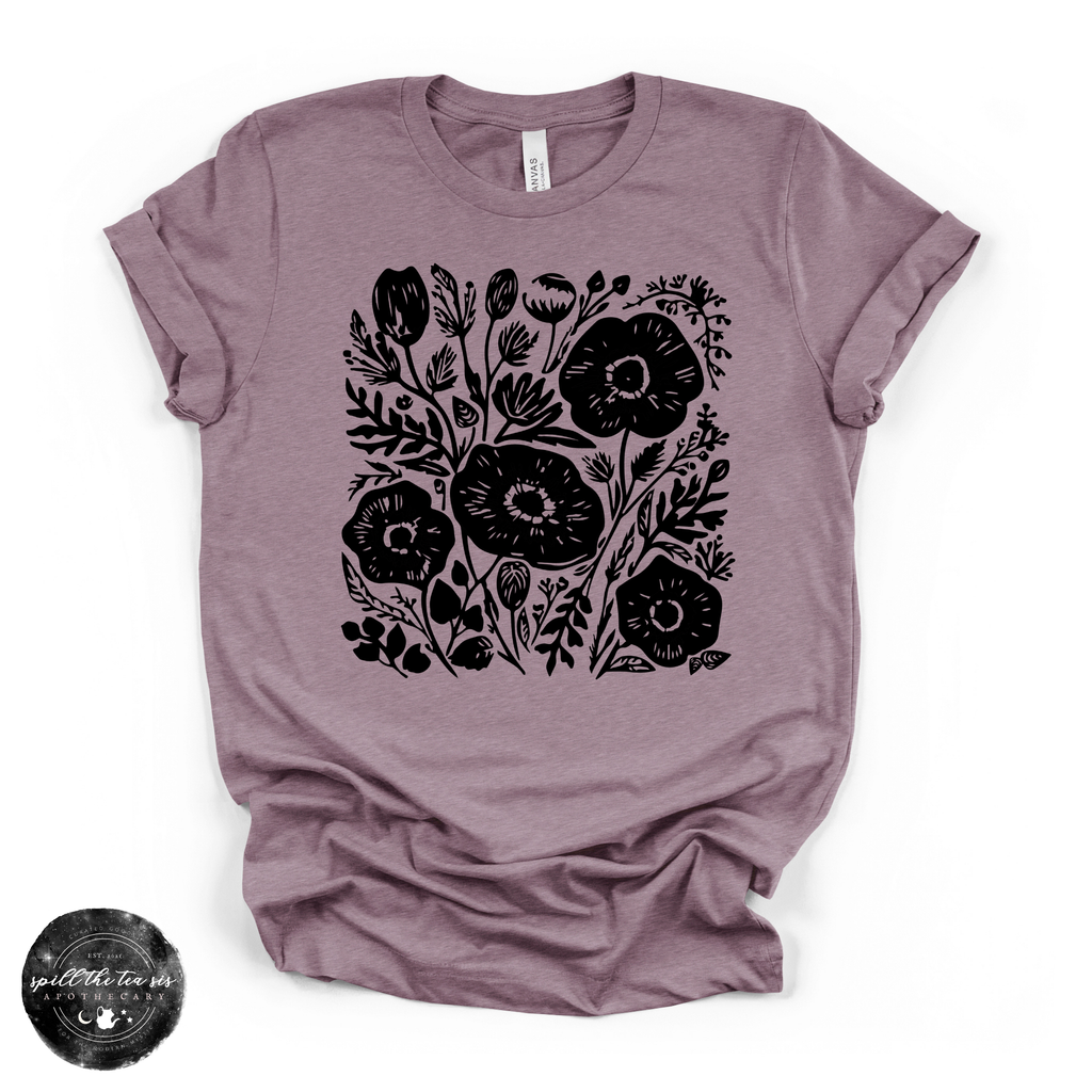 Black Flowers Tee | Dark Floral Graphic T-Shirt