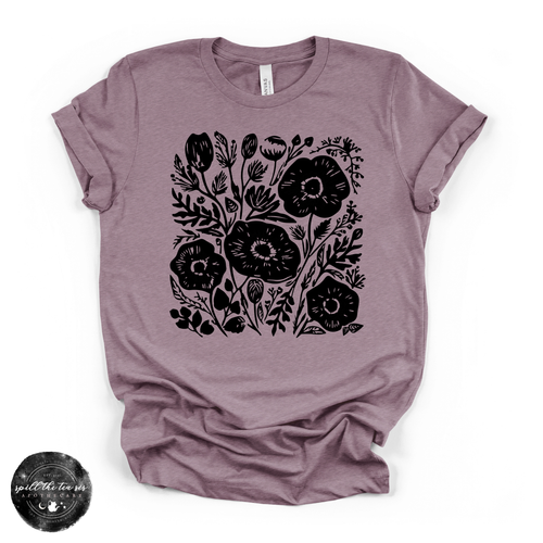 Black Flowers Tee | Dark Floral Graphic T-Shirt