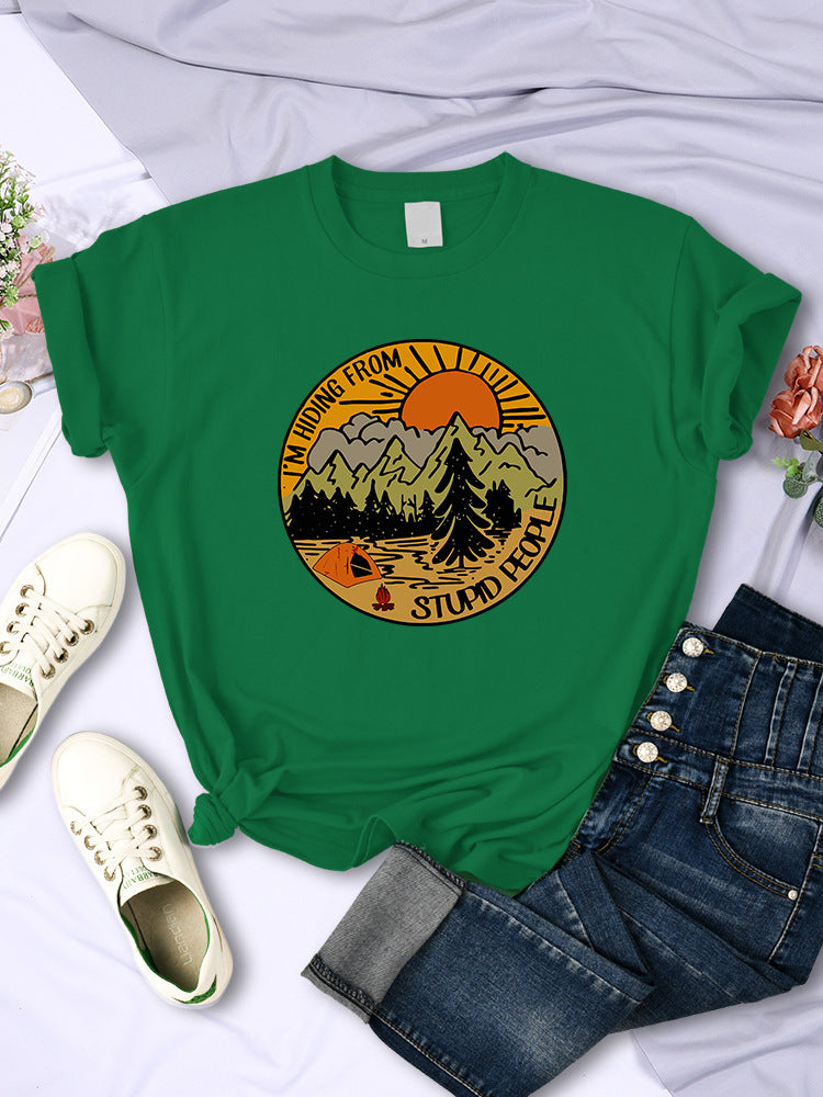 I'm Hiding From Stupid People Camping Scenery Women's Tops Hip-hop Fashion Street See size chart under “more details”