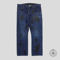 Chrome Hearts Fleur Knee Cross Patch Jeans in Dark Wash/Black
