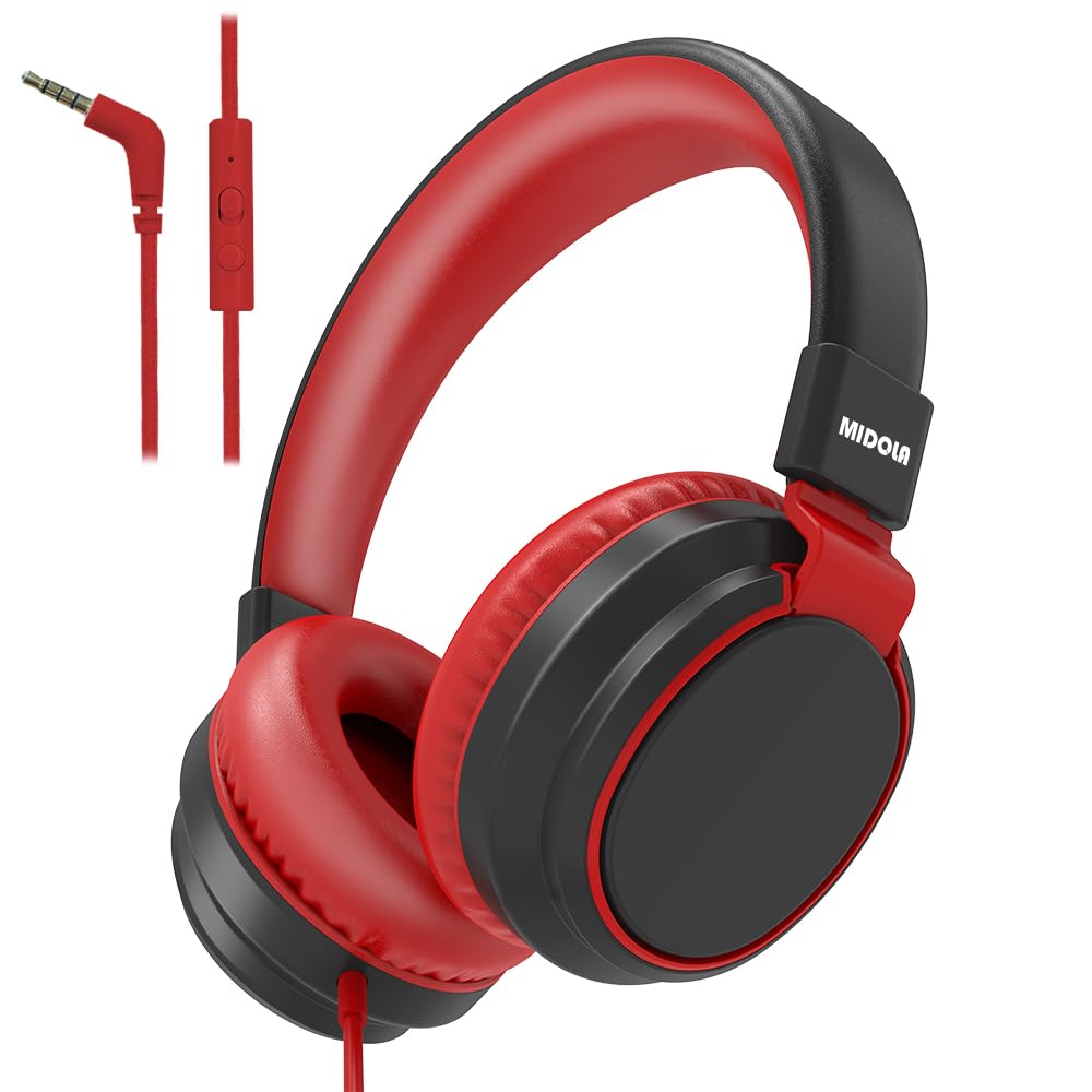 Kids Headphones Volume Limited 85/94dB - Wired Over-Ear Foldable Headset with Microphone Pink
