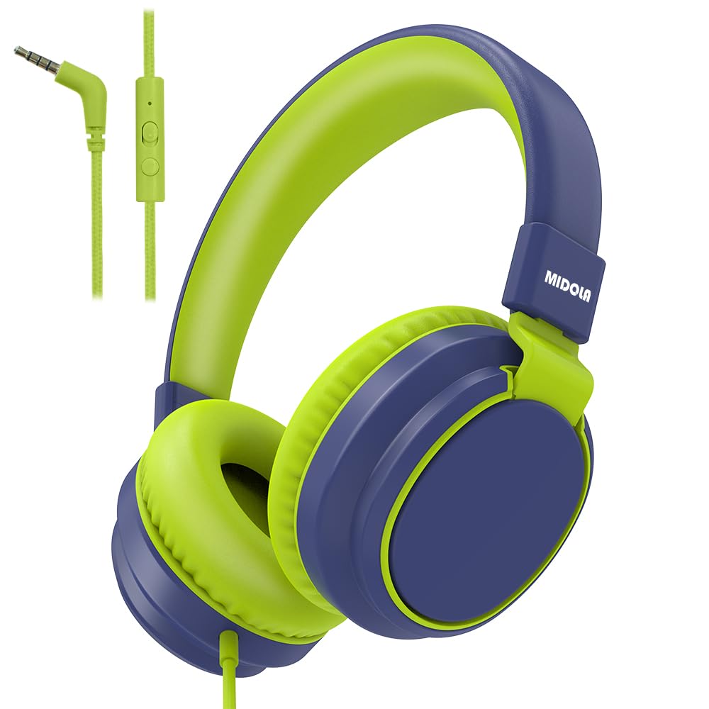 Kids Headphones Volume Limited 85/94dB - Wired Over-Ear Foldable Headset with Microphone Pink