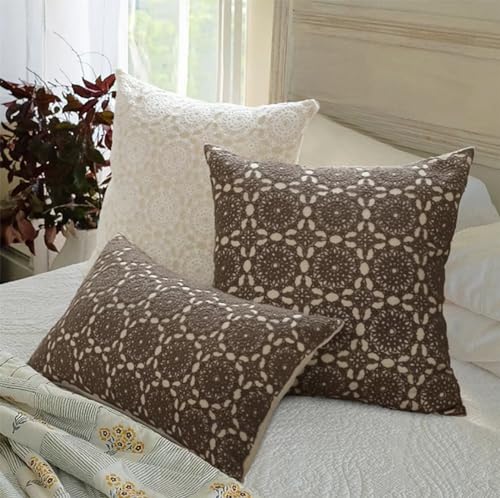 Fennco Styles Embroidered Lace Floral Decorative Filled Lumbar Throw Pillow 12" W X 20" L – White Kaleidoscope Cushion for Couch, Sofa, Bedroom, Office and Living Room Décor