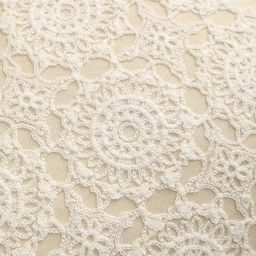 Fennco Styles Embroidered Lace Floral Decorative Filled Lumbar Throw Pillow 12" W X 20" L – White Kaleidoscope Cushion for Couch, Sofa, Bedroom, Office and Living Room Décor