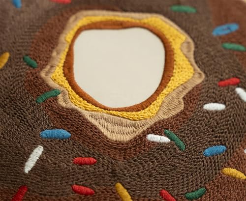 Fennco Styles Cute Embroidered Donut Design Filled Throw Pillow 18" W x 18" L - White Novelty Cushion for Home, Couch, Sofa, Bedroom, Kids Room, Playroom and Office Décor