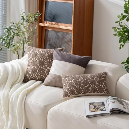 Fennco Styles Embroidered Lace Floral Decorative Filled Lumbar Throw Pillow 12" W X 20" L – White Kaleidoscope Cushion for Couch, Sofa, Bedroom, Office and Living Room Décor
