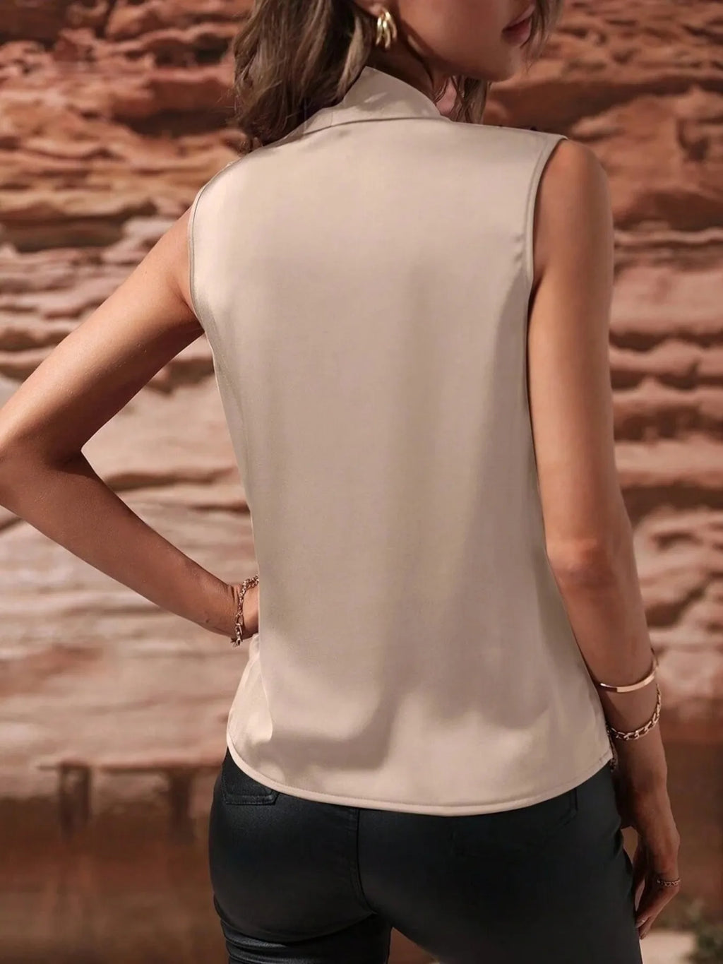 Sleeveless Wrap Draped  Blouse