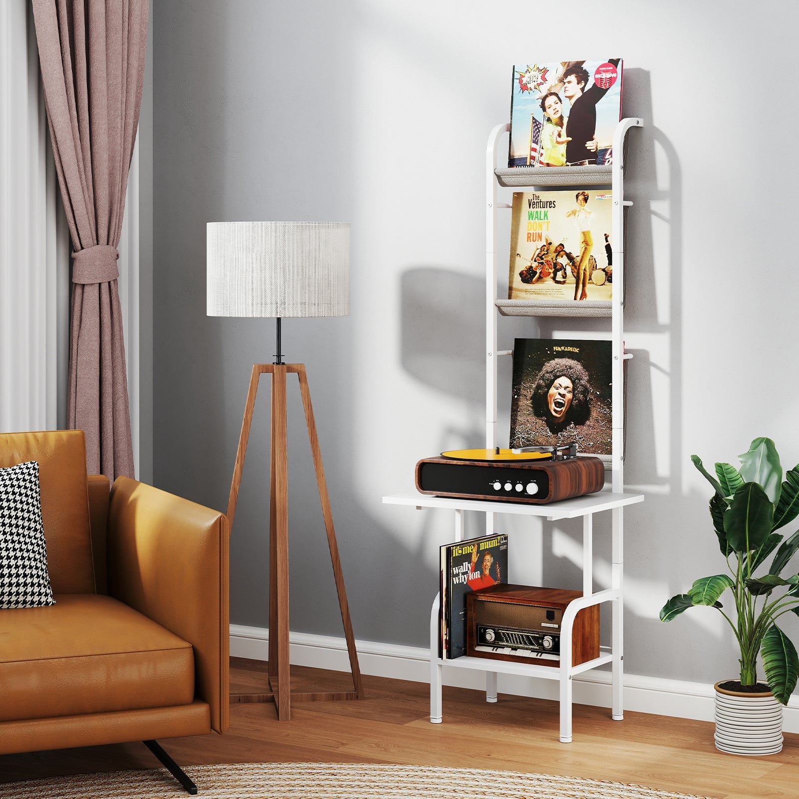 5-Tier Record Player Stand with Vinyl Display Shelf and Record Holder