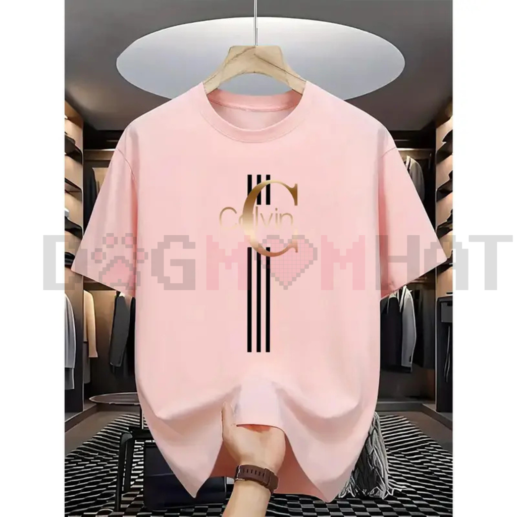 Men's Casual Calvin Print T-Shirt – Black with Gold Stripes Design, Premium Daily Street Style Crew Neck, Breathable Summer Urban Essential
