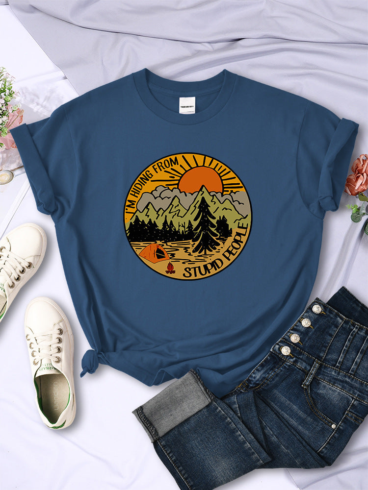 I'm Hiding From Stupid People Camping Scenery Women's Tops Hip-hop Fashion Street See size chart under “more details”