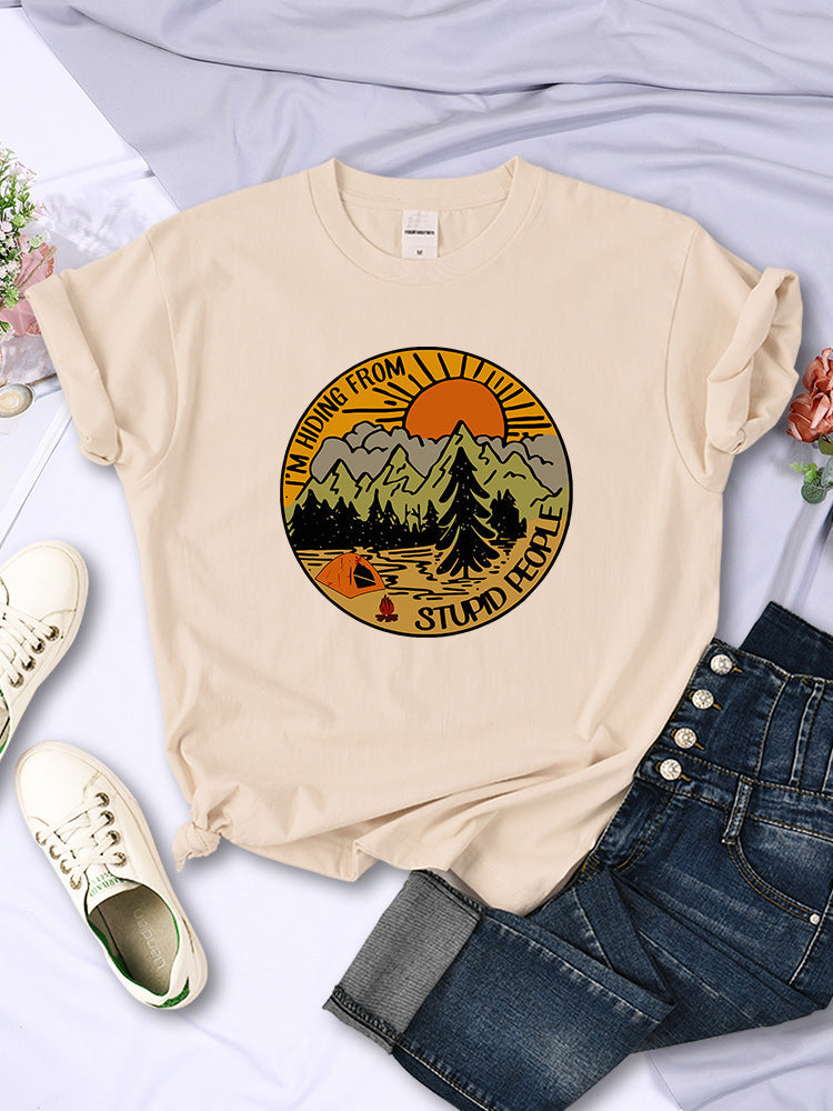 I'm Hiding From Stupid People Camping Scenery Women's Tops Hip-hop Fashion Street See size chart under “more details”