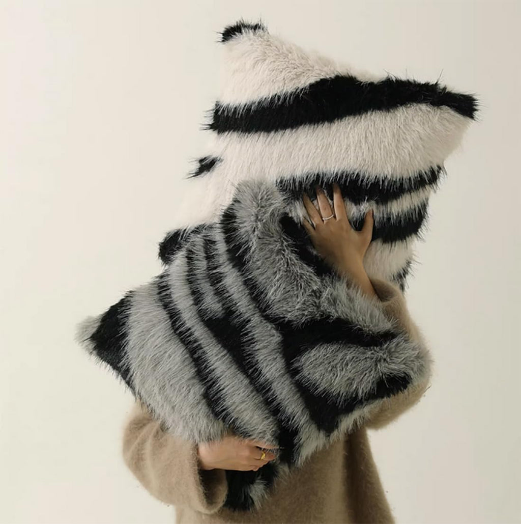 Fennco Styles Zebra Stripe Faux Fur Animal Design Decorative Filled Throw Pillow 18" W x 18" L – Grey Plush Cushion for Couch, Bedroom, Living Room and Office Décor