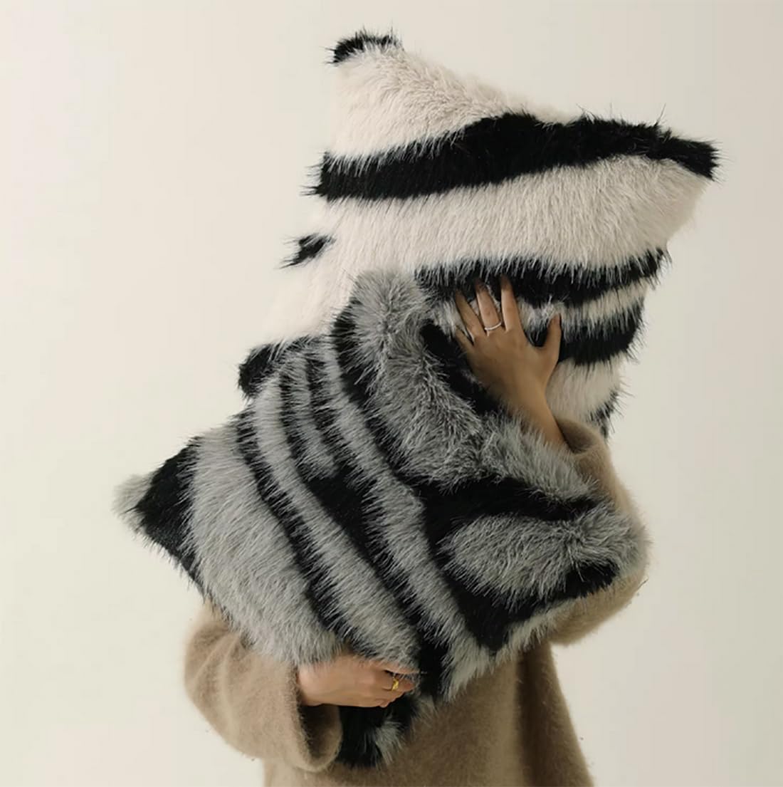 Fennco Styles Zebra Stripe Faux Fur Animal Design Decorative Filled Throw Pillow 18" W x 18" L – Grey Plush Cushion for Couch, Bedroom, Living Room and Office Décor