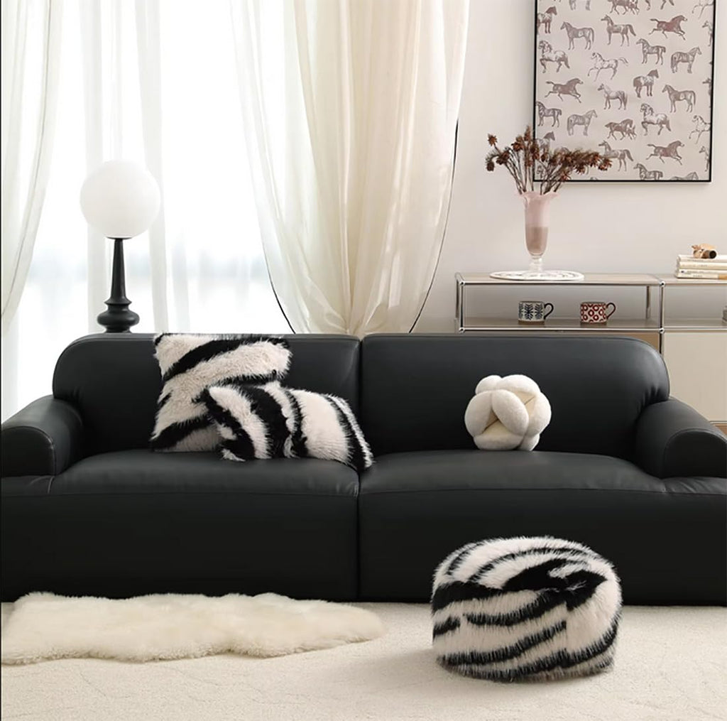 Fennco Styles Zebra Stripe Faux Fur Animal Design Decorative Filled Throw Pillow 18" W x 18" L – Grey Plush Cushion for Couch, Bedroom, Living Room and Office Décor