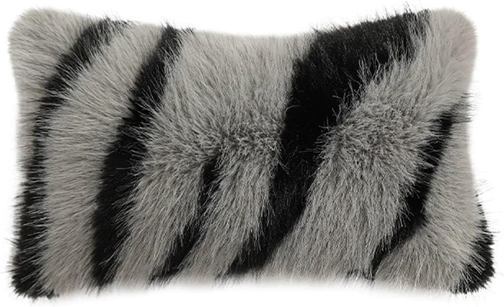 Fennco Styles Zebra Stripe Faux Fur Animal Design Decorative Filled Throw Pillow 18" W x 18" L – Grey Plush Cushion for Couch, Bedroom, Living Room and Office Décor