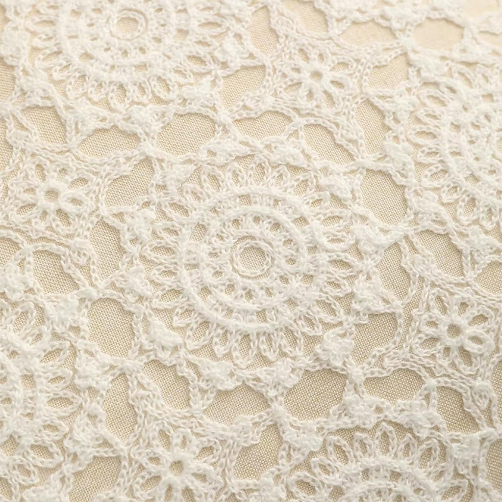 Fennco Styles Embroidered Lace Floral Decorative Filled Lumbar Throw Pillow 12" W X 20" L – White Kaleidoscope Cushion for Couch, Sofa, Bedroom, Office and Living Room Décor