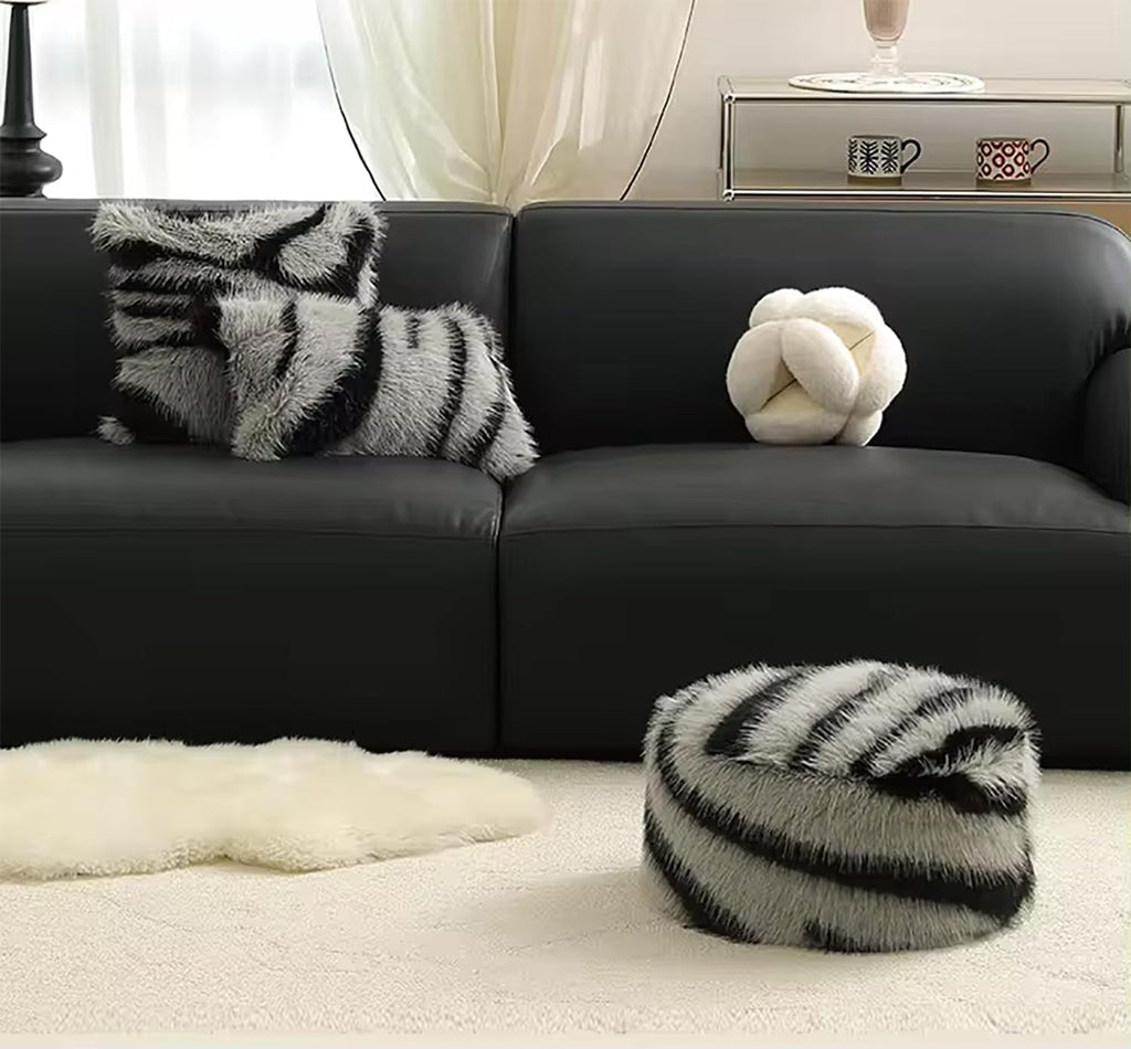 Fennco Styles Zebra Stripe Faux Fur Animal Design Decorative Filled Throw Pillow 18" W x 18" L – Grey Plush Cushion for Couch, Bedroom, Living Room and Office Décor