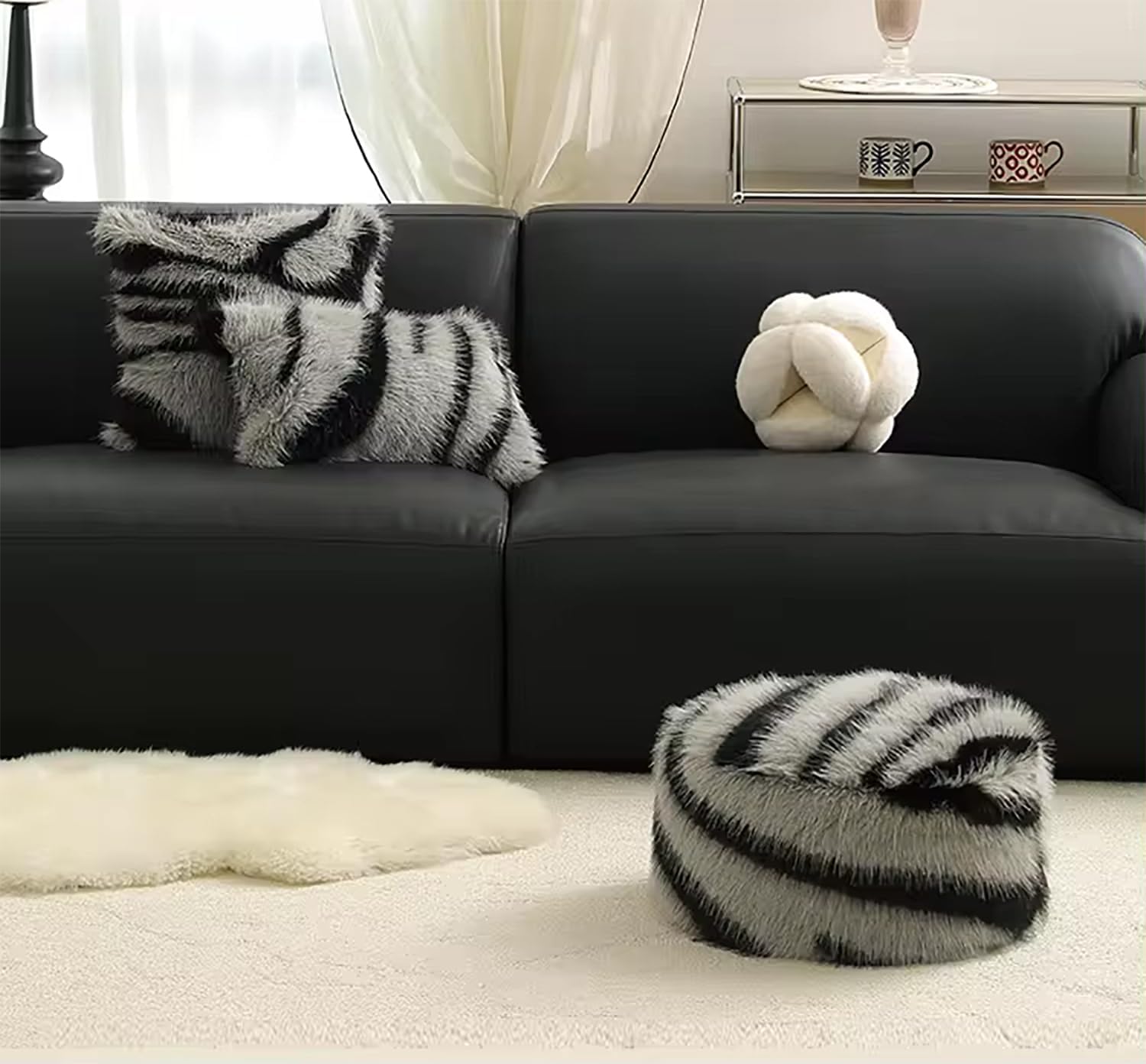Fennco Styles Zebra Stripe Faux Fur Animal Design Decorative Filled Throw Pillow 18" W x 18" L – Grey Plush Cushion for Couch, Bedroom, Living Room and Office Décor