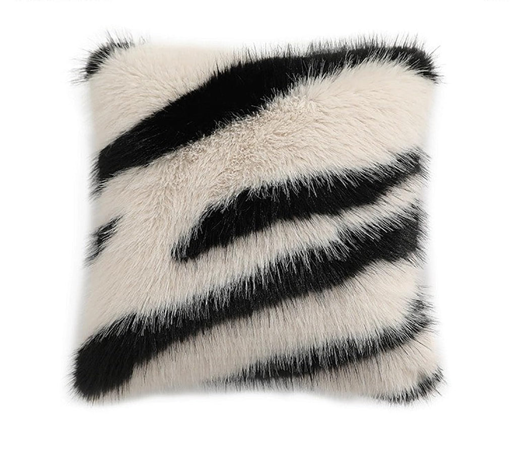 Fennco Styles Zebra Stripe Faux Fur Animal Design Decorative Filled Throw Pillow 18" W x 18" L – Grey Plush Cushion for Couch, Bedroom, Living Room and Office Décor