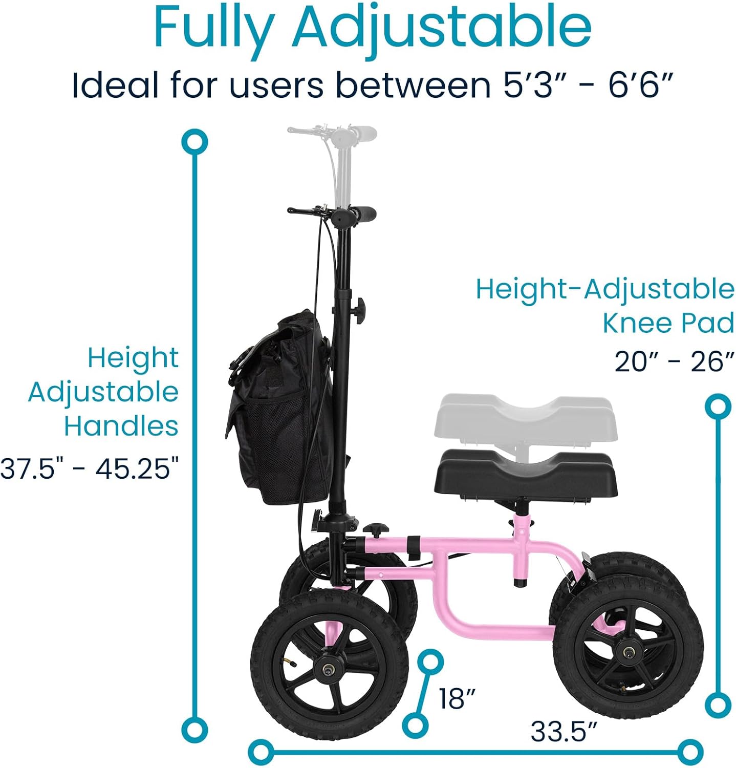 All Terrain Knee Scooter Walker for Foot Injuries - Adult Broken Leg Crutch Cart Roller for Surgery, Broken Foot, Ankle Injury - Kneeling Rolling Steerable Seated Wheel Scooter Aid