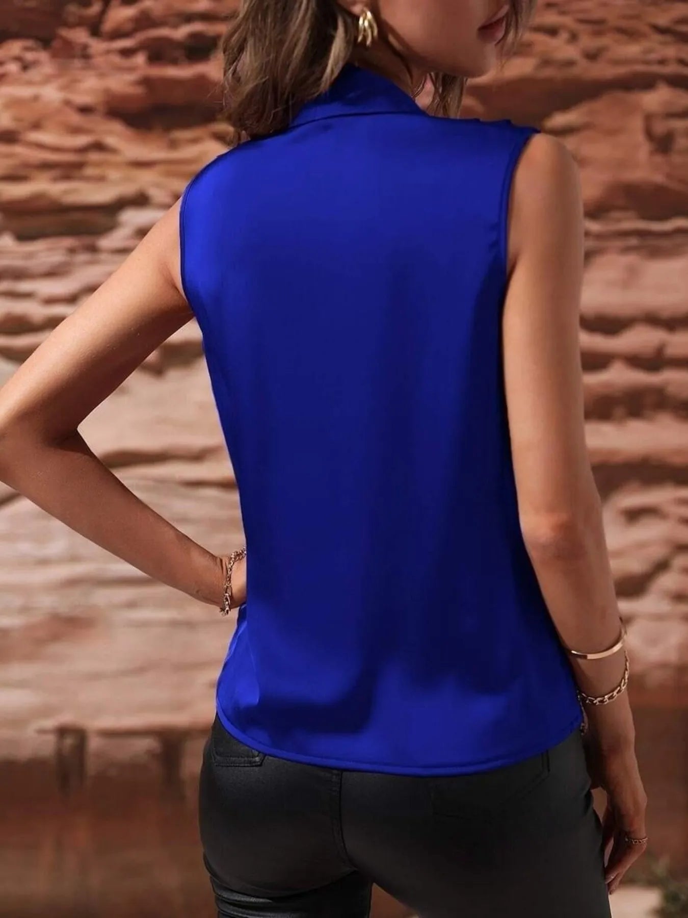 Sleeveless Wrap Draped  Blouse