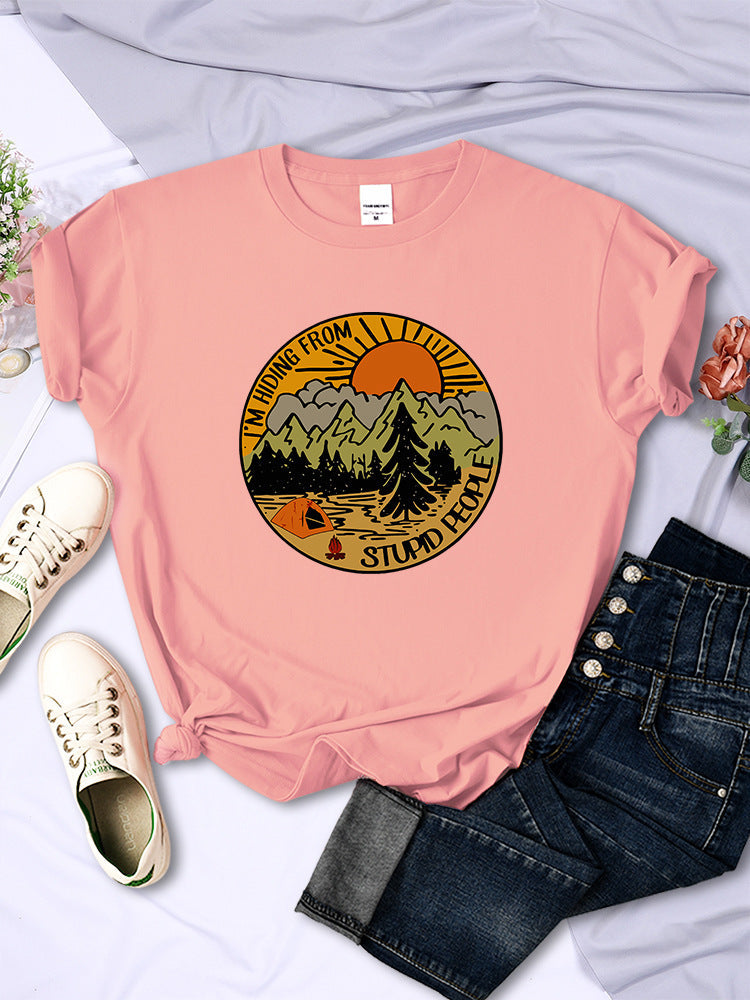 I'm Hiding From Stupid People Camping Scenery Women's Tops Hip-hop Fashion Street See size chart under “more details”